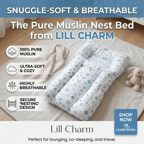 Pure_Muslin_Floral_Print_Baby_Nest_Bed_For_Infants