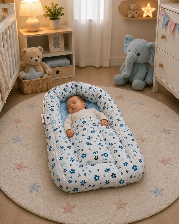 Pure_Muslin_Floral_Print_Baby_Nest_Bed_For_Infants