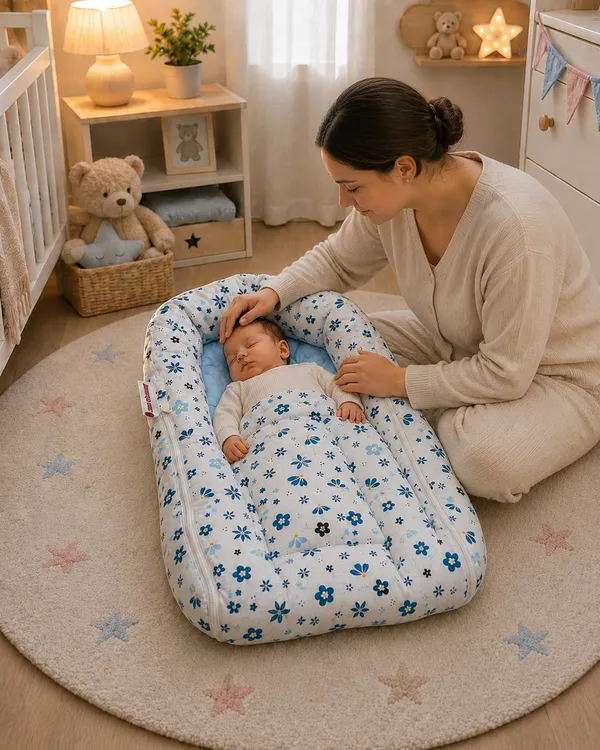 Pure_Muslin_Floral_Print_Baby_Nest_Bed_For_Infants