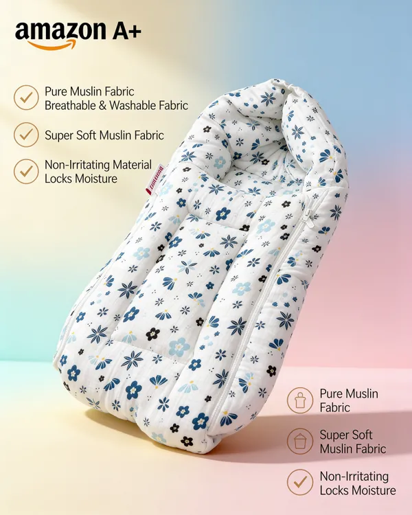 Pure_Muslin_Floral_Print_Baby_Nest_Bed_For_Infants