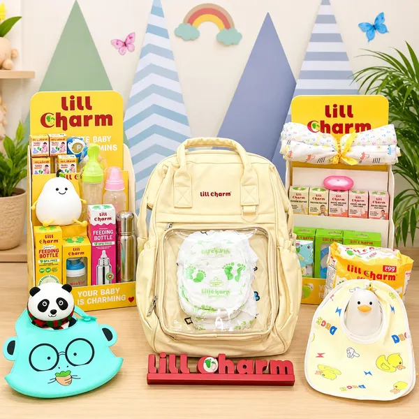 Lill_Charm_Premium_Diwali_Baby_Care_Gift_Hamper_–_Complete_Newborn_&_Infant_Essentials_Kit_with_Diaper_Backpack,_Diapers,_Feeding_Bottles,_Bibs,_Pacifiers,_Teethers_&_Grooming_Accessories_|_All-in-One_Baby_Shower,_Festive_&_Diwali_Gift_Set