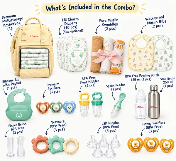 Lill_Charm_Premium_Diwali_Baby_Care_Gift_Hamper_–_Complete_Newborn_&_Infant_Essentials_Kit_with_Diaper_Backpack,_Diapers,_Feeding_Bottles,_Bibs,_Pacifiers,_Teethers_&_Grooming_Accessories_|_All-in-One_Baby_Shower,_Festive_&_Diwali_Gift_Set