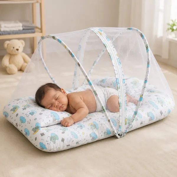 Pure_Muslin_Cat_&_Cloud_Printed_Foldable_Baby_Mosquito_Net_Bed