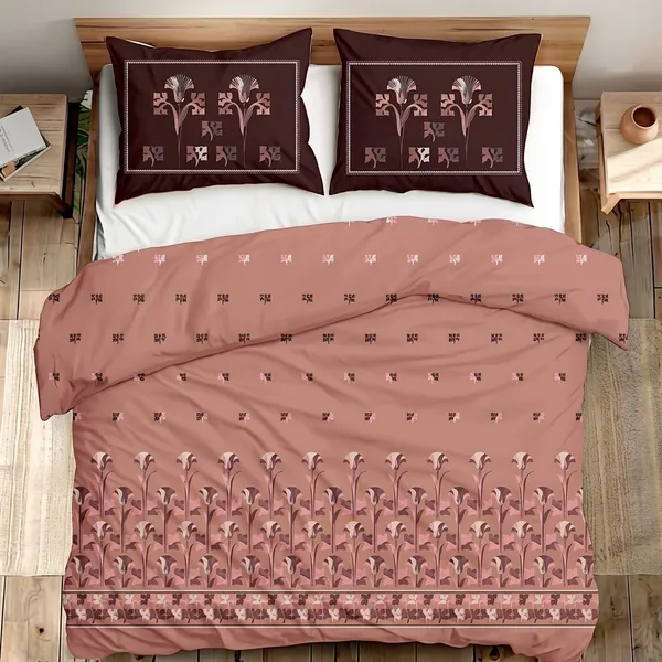 Brown_&_Dusty_Rose_180_Tc_Cotton_Procian_1_Bedsheet_And_2_Pillow_Cover