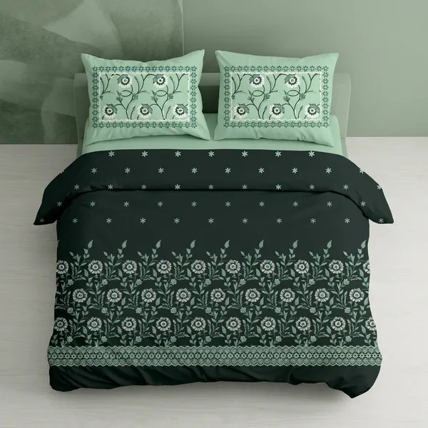 Mint_Green_&_Dark_Green_180_Tc_Cotton_Procian_1_Bedsheet_And_2_Pillow_Cover
