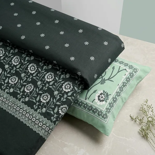 Mint_Green_&_Dark_Green_180_Tc_Cotton_Procian_1_Bedsheet_And_2_Pillow_Cover