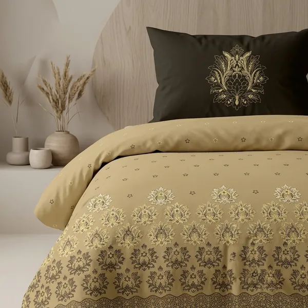 Beige_&_Dark_Brown_180_Tc_Cotton_Procian_1_Bedsheet_And_2_Pillow_Cover