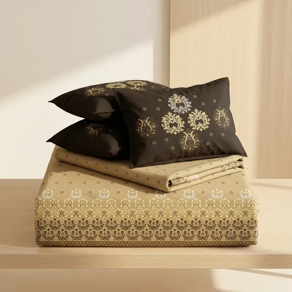 Beige_&_Dark_Brown_180_Tc_Cotton_Procian_1_Bedsheet_And_2_Pillow_Cover