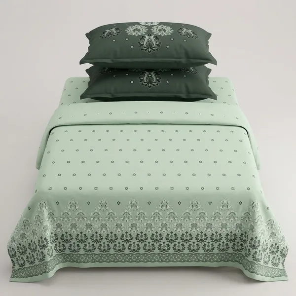 Sage_Green_&_Forest_Green_180_Tc_Cotton_Procian_1_Bedsheet_And_2_Pillow_Cover