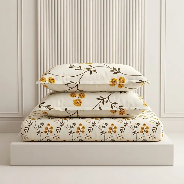 White_&_Yellow_180_Tc_Cotton_1_Bedsheet_And_2_Pillow_Cover
