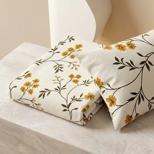 White_&_Yellow_180_Tc_Cotton_1_Bedsheet_And_2_Pillow_Cover