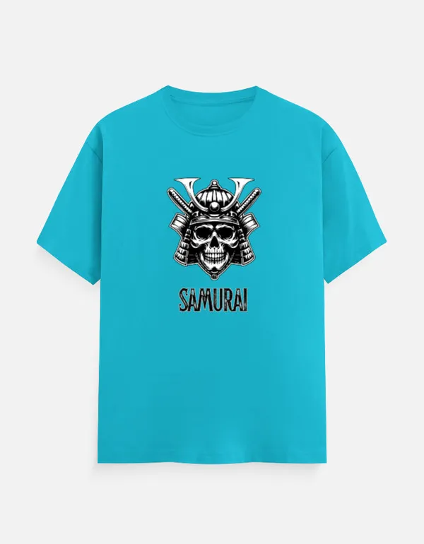 Sky_Blue_Cotton_Regular_Fit_Samurai_Skull_Graphic_T_Shirt_For_Men