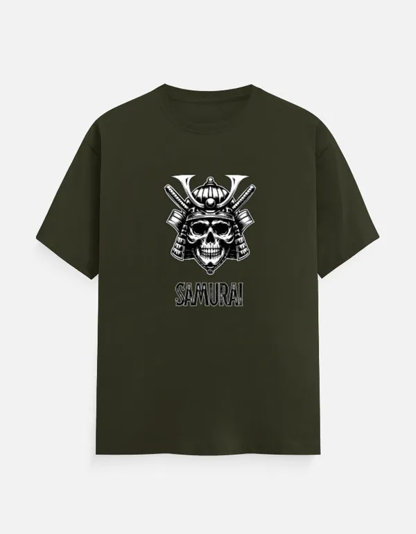 Olive_Green_Cotton_Regular_Fit_Samurai_Skull_Graphic_T_Shirt_For_Men