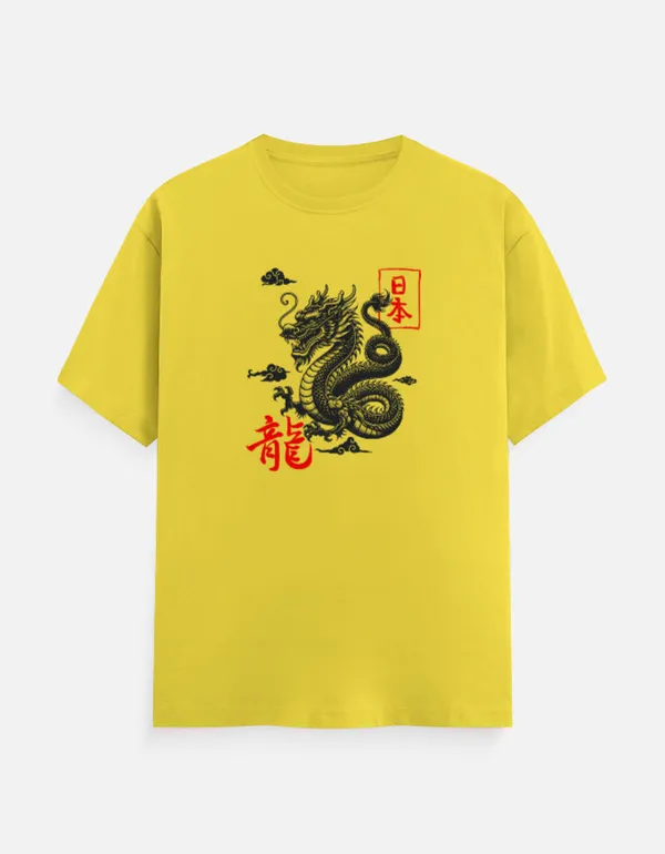 Yellow_Cotton_Regular_Fit_Japanese_Dragon_Graphic_T_Shirt_For_Men