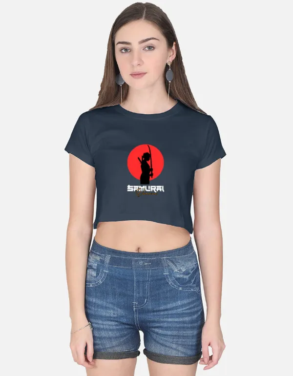 Navy_Blue_Cotton_Crop_Samurai_Warrior_Graphic_T_Shirt_For_Women