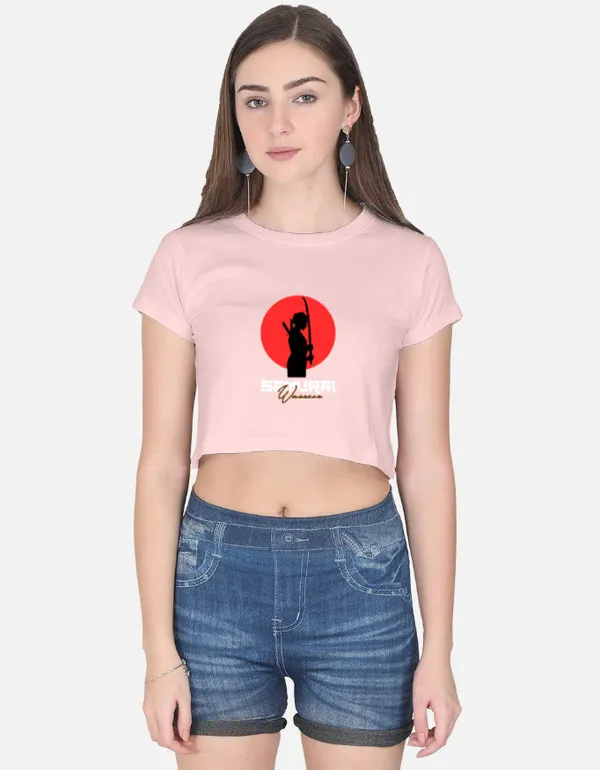 Light_Pink_Cotton_Crop_Samurai_Warrior_Graphic_T_Shirt_For_Women