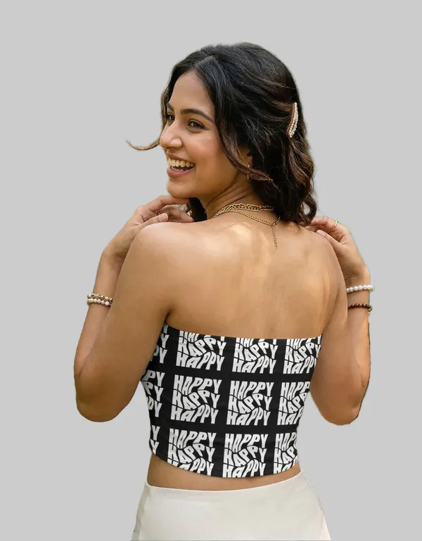 Black_White_Poly_Spandex_Strapless_Y2K_Graphic_Crop_Top_For_Women