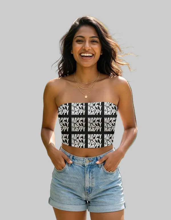 Black_White_Poly_Spandex_Strapless_Y2K_Graphic_Crop_Top_For_Women