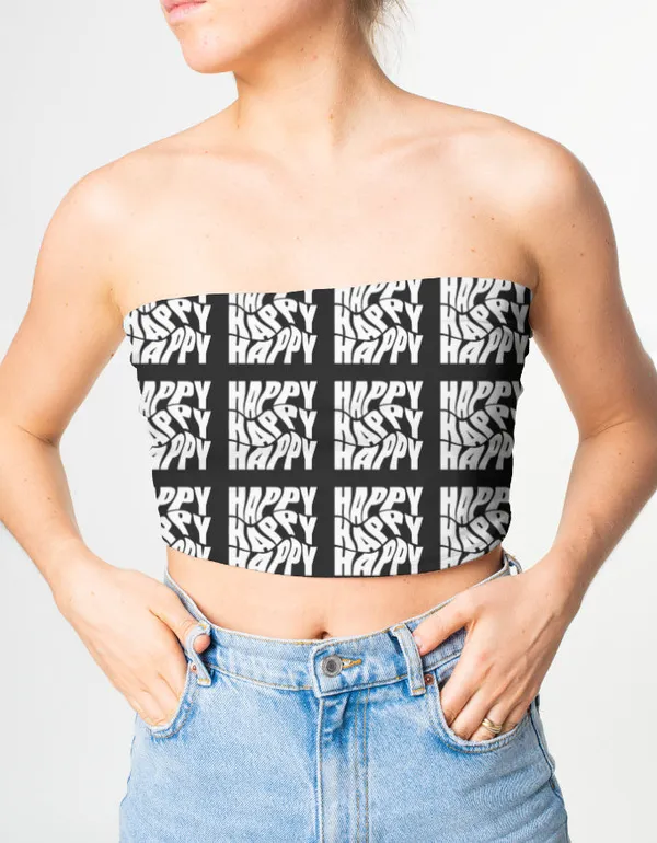 Black_White_Poly_Spandex_Strapless_Y2K_Graphic_Crop_Top_For_Women