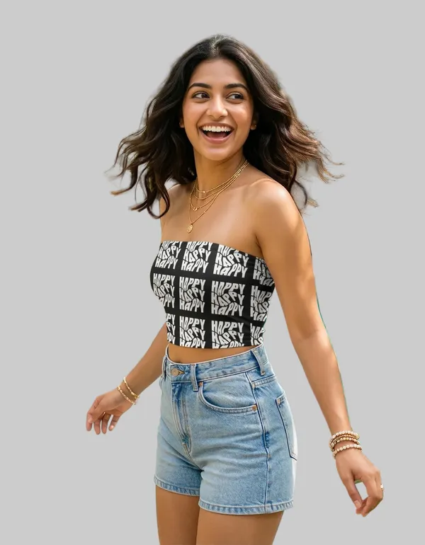Black_White_Poly_Spandex_Strapless_Y2K_Graphic_Crop_Top_For_Women