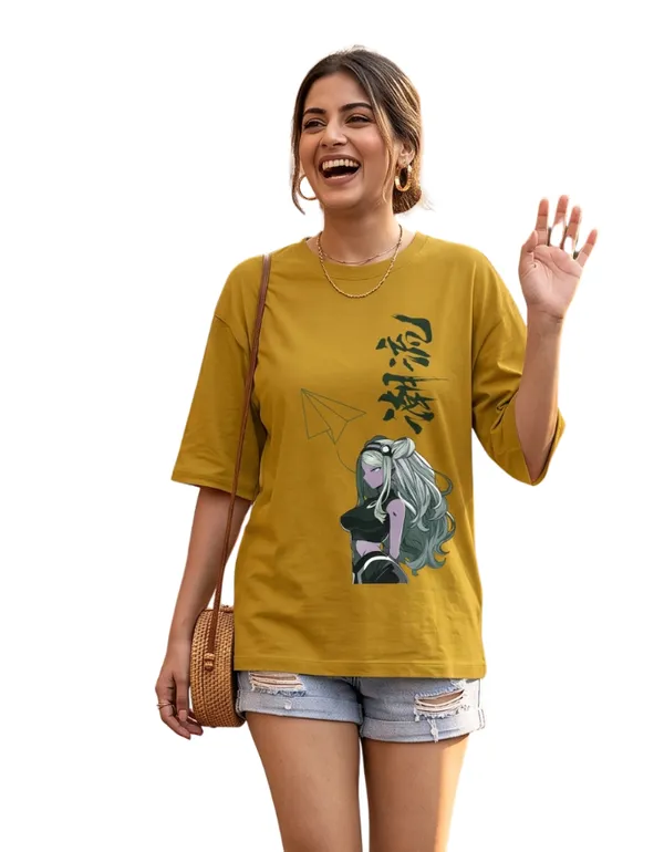 Mustard_Yellow_Cotton_Oversized_Anime_Graphic_T_Shirt_For_Women