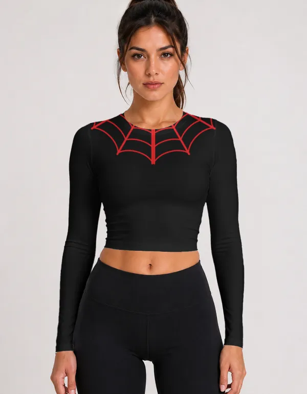 Women's_Black_Full_Sleeve_Crop_Top_with_Red_Spider_Web_Neckline_|_Spider_Streetwear_Series