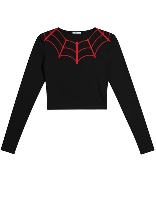 Women's_Black_Full_Sleeve_Crop_Top_with_Red_Spider_Web_Neckline_|_Spider_Streetwear_Series