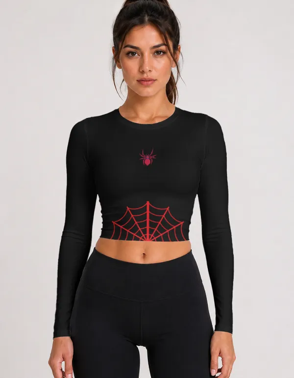 Women's_Black_Full_Sleeve_Crop_Top_with_Red_Spider_Web_|_Spider_Streetwear_Series