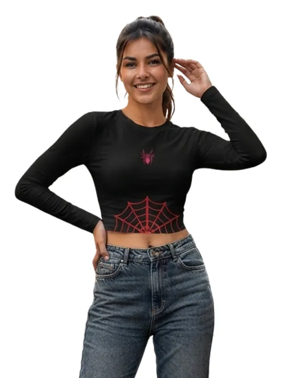 Women's_Black_Full_Sleeve_Crop_Top_with_Red_Spider_Web_|_Spider_Streetwear_Series