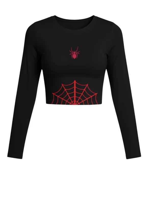 Women's_Black_Full_Sleeve_Crop_Top_with_Red_Spider_Web_|_Spider_Streetwear_Series