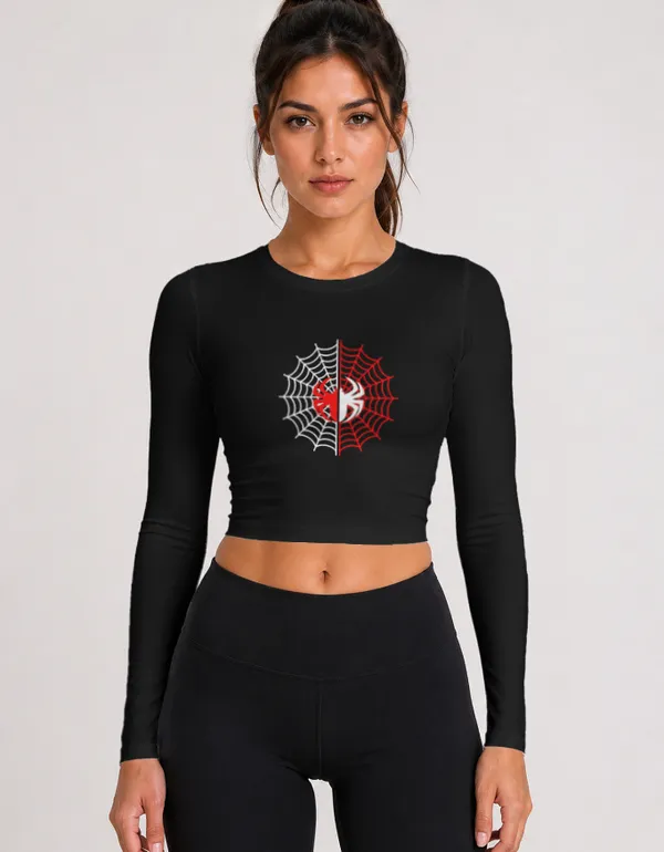 Women's_Split_Red_&_White_Web_Graphic_Full_Sleeve_Crop_Top_|_Spider_Streetwear_Series