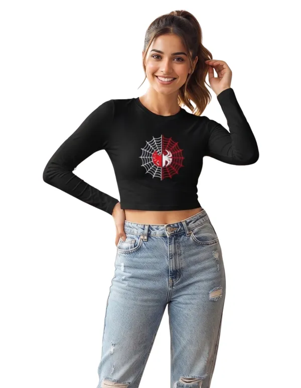 Women's_Split_Red_&_White_Web_Graphic_Full_Sleeve_Crop_Top_|_Spider_Streetwear_Series