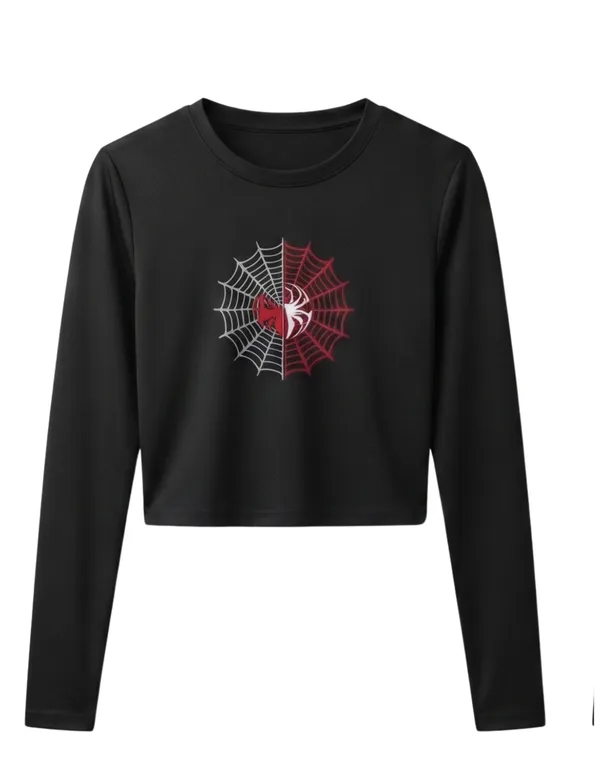 Women's_Split_Red_&_White_Web_Graphic_Full_Sleeve_Crop_Top_|_Spider_Streetwear_Series