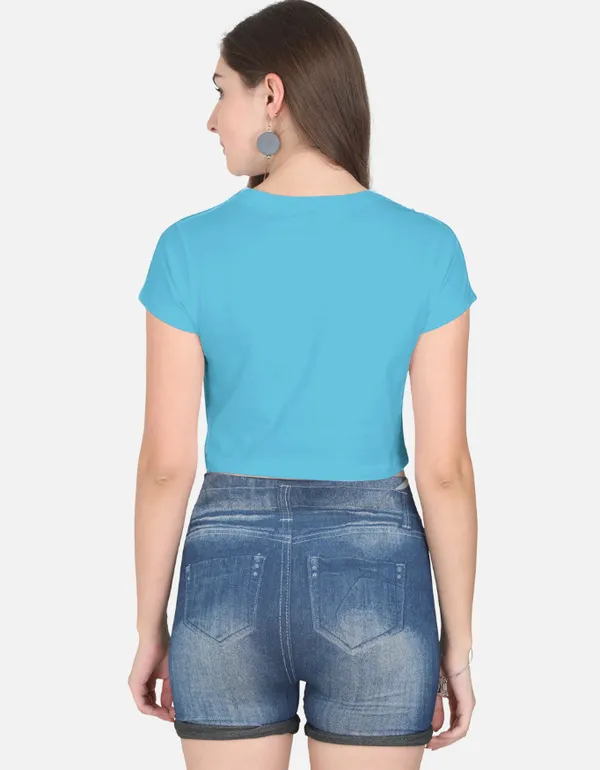 Sky_Blue_Cotton_Cropped_Samurai_Graphic_T_Shirt_For_Women