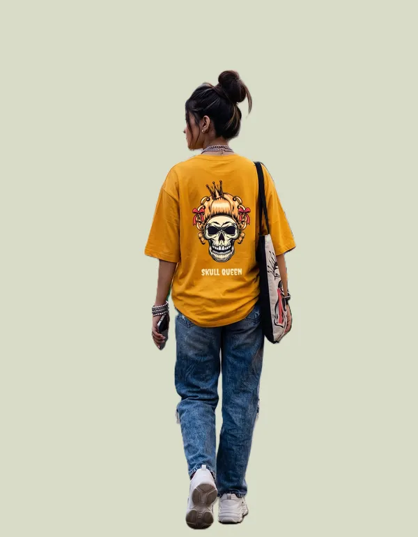 Golden_Yellow_Cotton_Oversized_Skull_Queen_Graphic_T_Shirt_For_Women