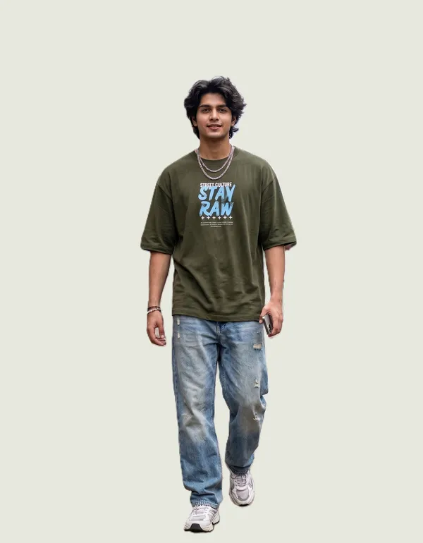 Olive_Green_Cotton_Oversized_Stay_Raw_Graphic_T_Shirt_For_Men