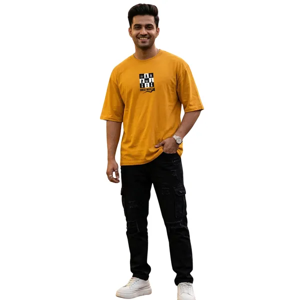 Golden_Yellow_Cotton_Oversized_Chess_Graphic_T_Shirt_For_Men