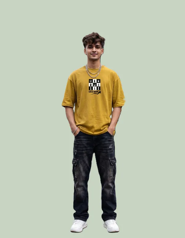 Mustard_Yellow_Cotton_Oversized_Chess_Graphic_T_Shirt_For_Men