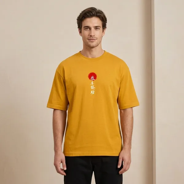 Golden_Yellow_Cotton_Oversized_Samurai_Graphic_T_Shirt_For_Men
