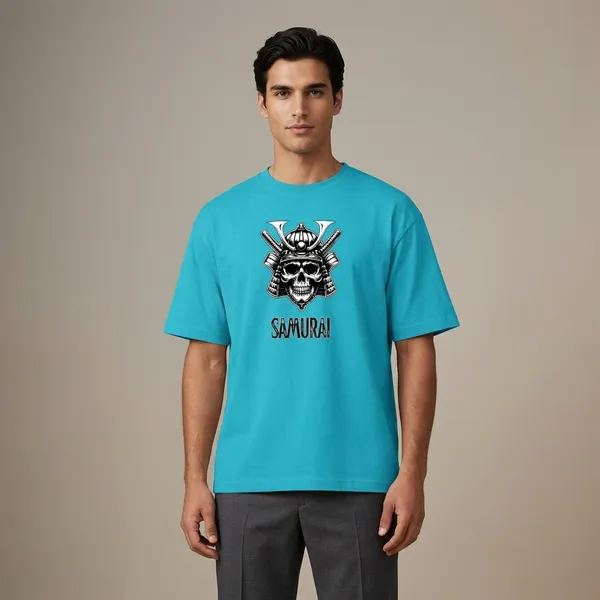 Sky_Blue_Cotton_Regular_Fit_Samurai_Skull_Graphic_T_Shirt_For_Men