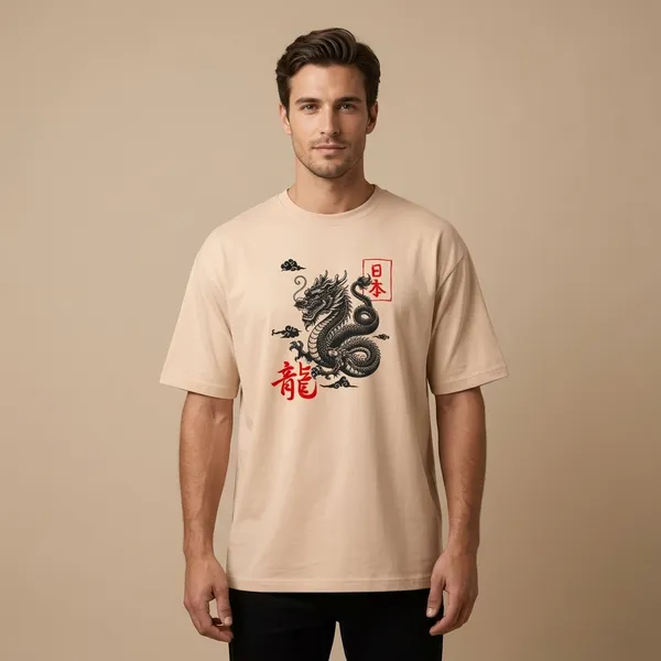 Peach_Cotton_Regular_Fit_Japanese_Dragon_Graphic_T_Shirt_For_Men