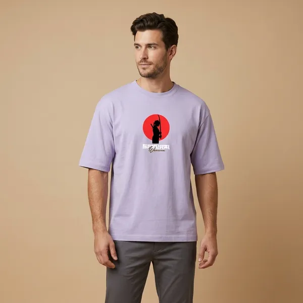 Lavender_Cotton_Oversized_Samurai_Graphic_T_Shirt_For_Men