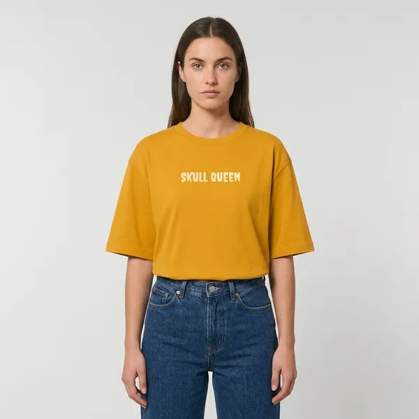 Golden_Yellow_Cotton_Oversized_Skull_Queen_Graphic_T_Shirt_For_Women