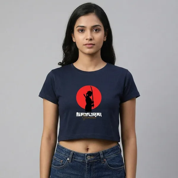 Navy_Blue_Cotton_Crop_Samurai_Warrior_Graphic_T_Shirt_For_Women