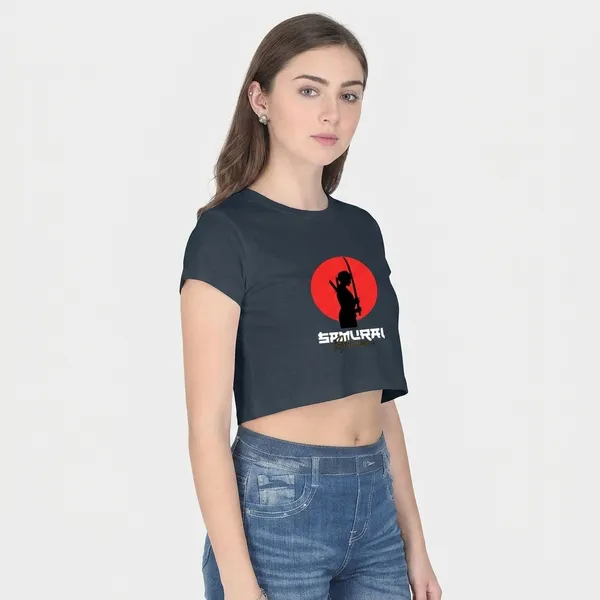 Navy_Blue_Cotton_Crop_Samurai_Warrior_Graphic_T_Shirt_For_Women