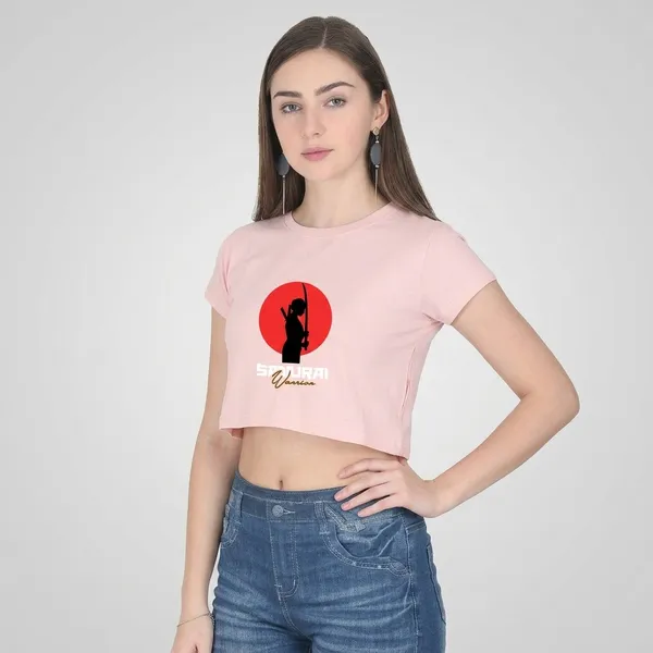 Light_Pink_Cotton_Crop_Samurai_Warrior_Graphic_T_Shirt_For_Women