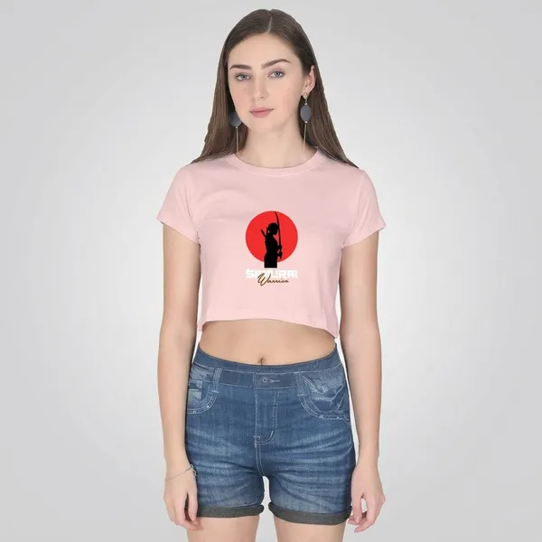 Light_Pink_Cotton_Crop_Samurai_Warrior_Graphic_T_Shirt_For_Women