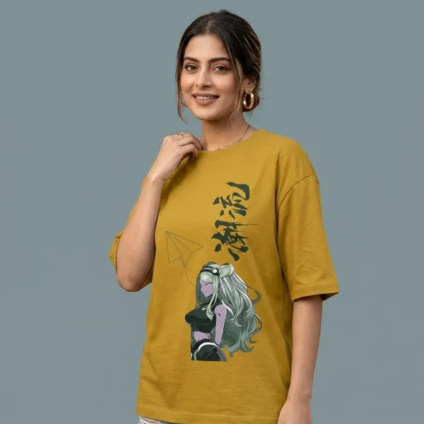 Mustard_Yellow_Cotton_Oversized_Anime_Graphic_T_Shirt_For_Women