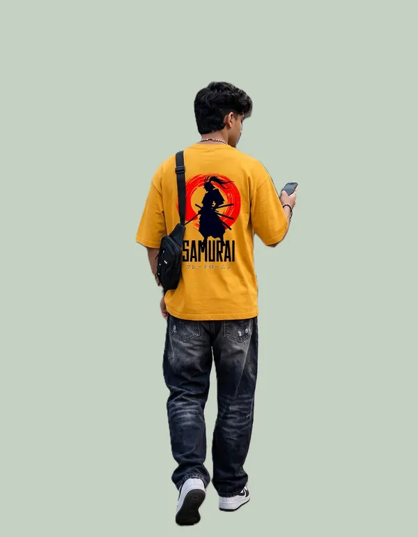 Golden_Yellow_Cotton_Oversized_Samurai_Graphic_T_Shirt_For_Men