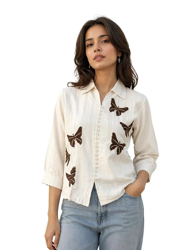 Womens_Embroidered_Cotton_Blend_Button_Down_Top